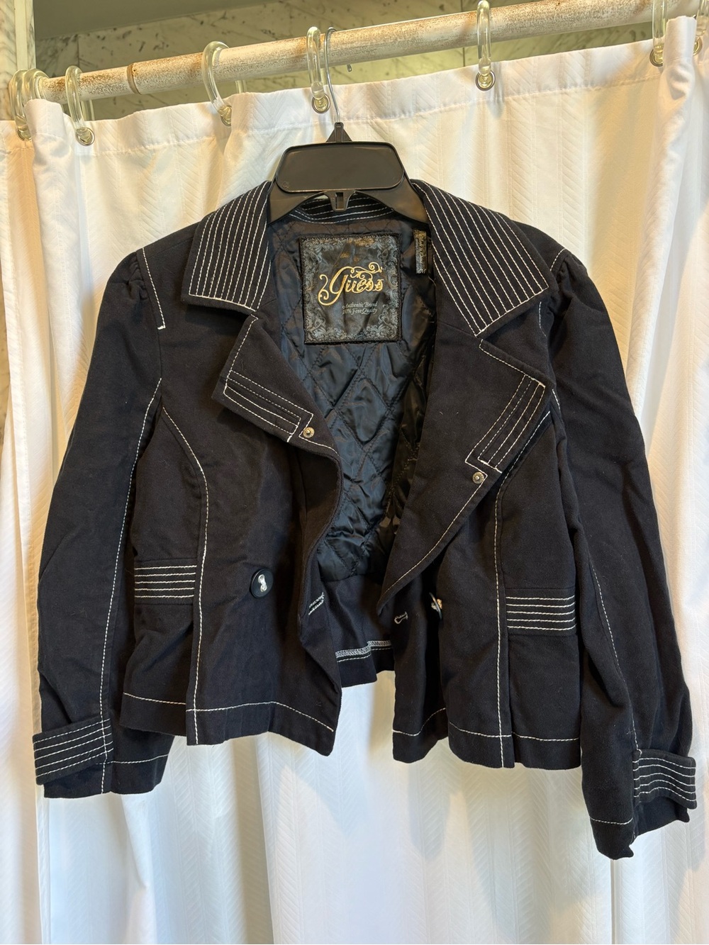 Guess Black Women's Lightweight Jacket with White Contrast Stitching